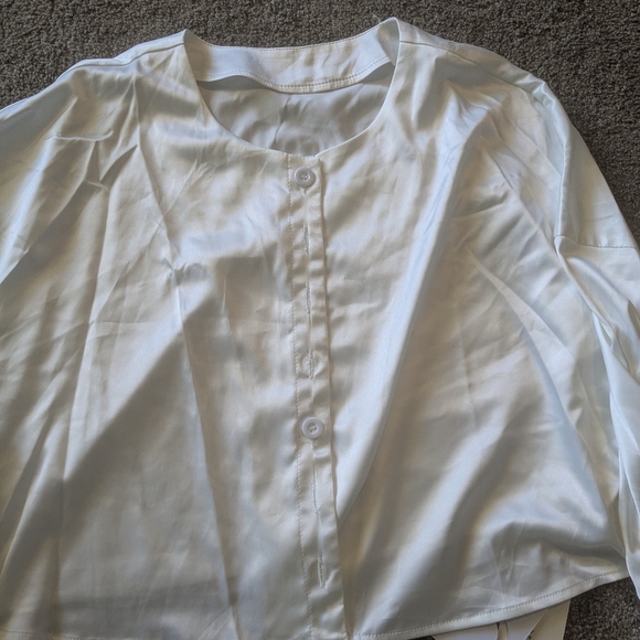 Commense Satin Raw Hem Tied Two Piece Skirt Set - Picture 4 of 11